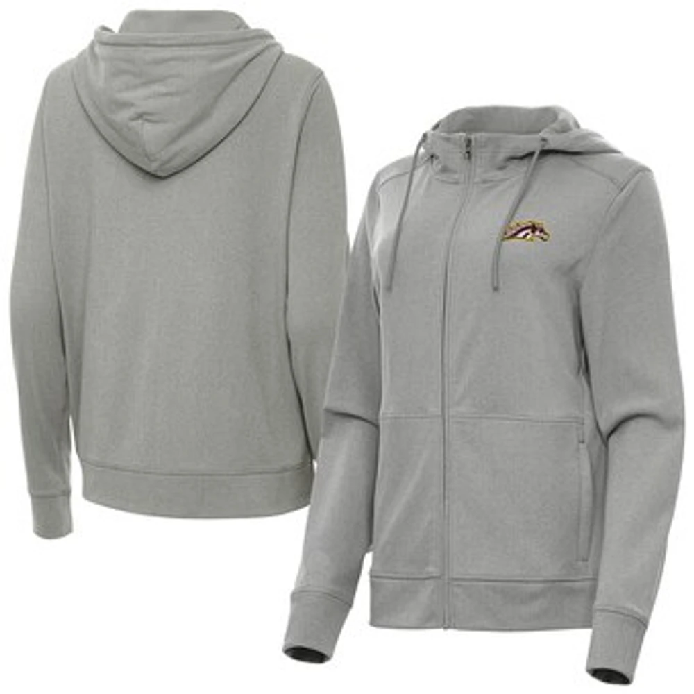 Women's Antigua Heather Gray Western Michigan Broncos Seeker Full-Zip Hoodie Jacket