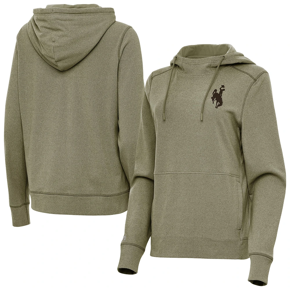 Women's Antigua Olive Wyoming Cowboys Justice Pullover Hoodie