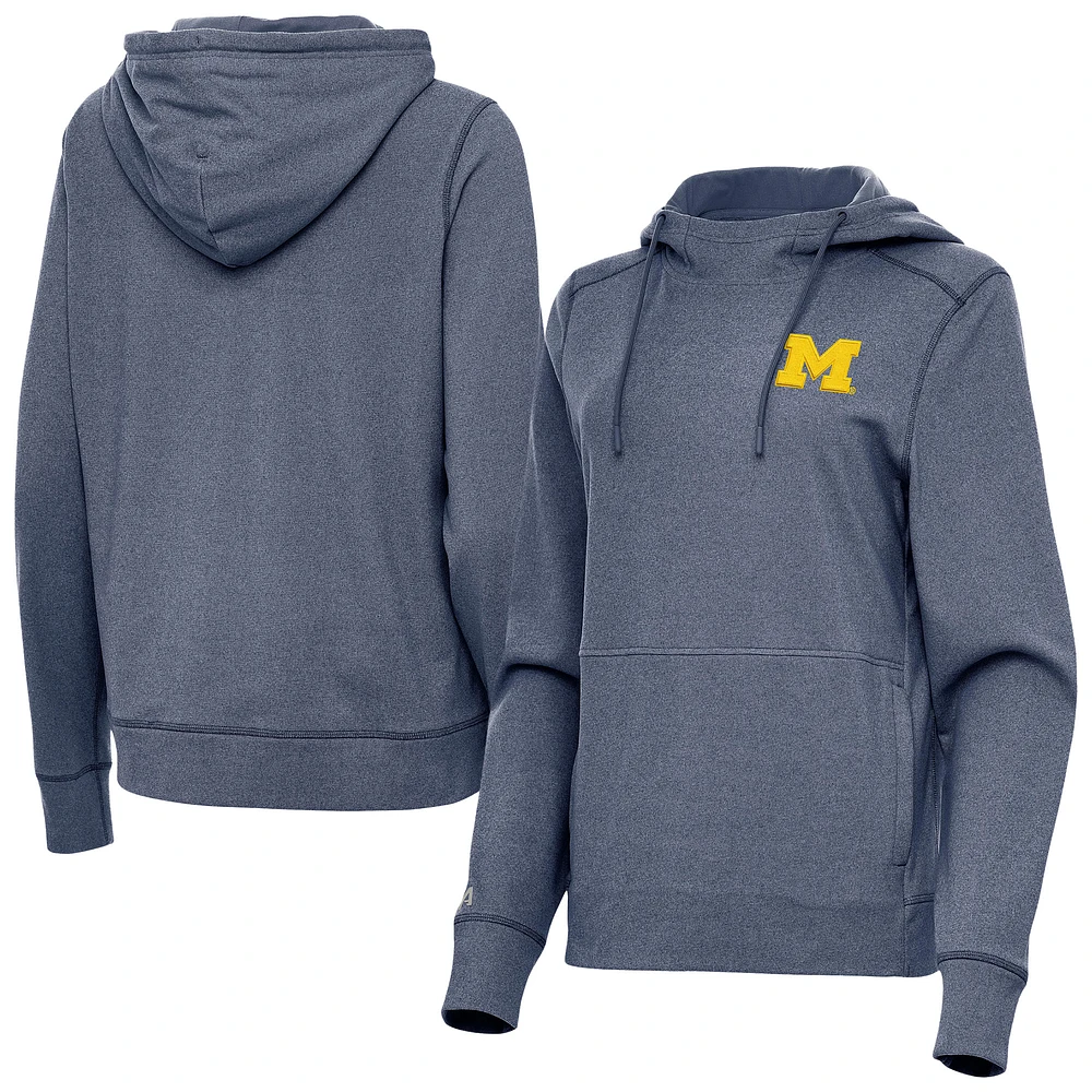 Women's Antigua Heather Navy Michigan Wolverines Justice Pullover Hoodie