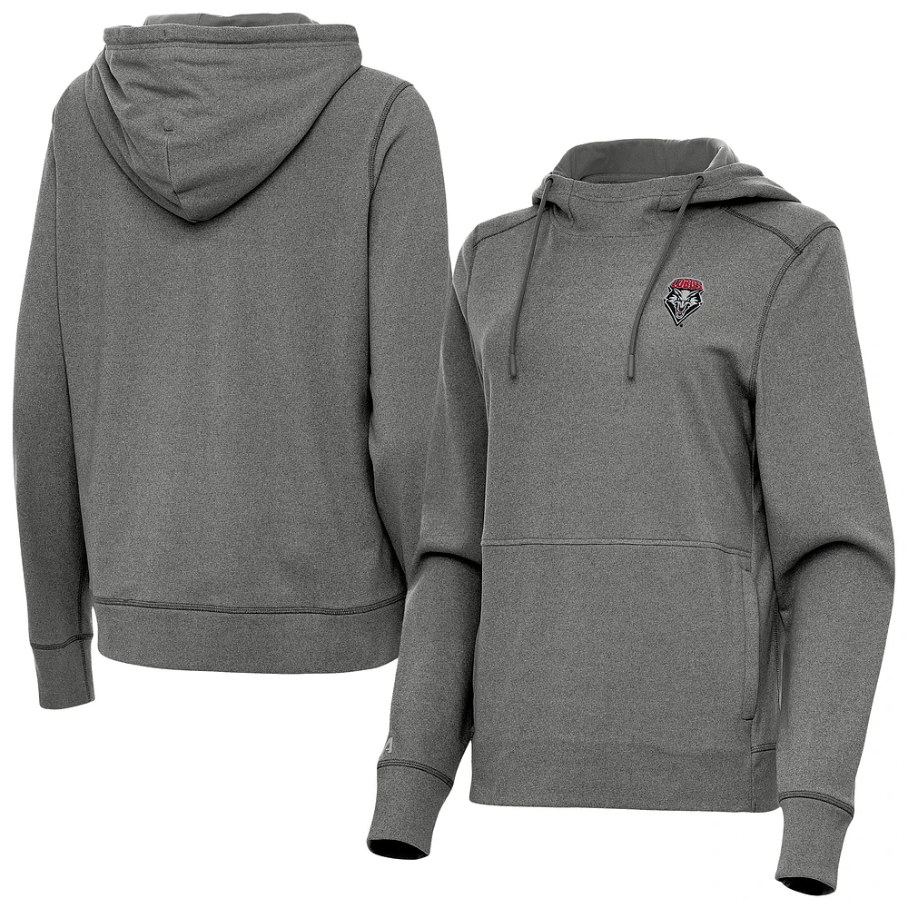 Women's Antigua Heather Black New Mexico Lobos Justice Pullover Hoodie