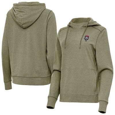 Women's Antigua Heather Olive New Mexico Lobos Justice Pullover Hoodie