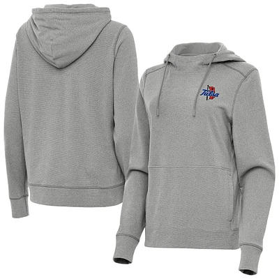 Women's Antigua Heather Gray Tulsa Golden Hurricane Justice Pullover Hoodie