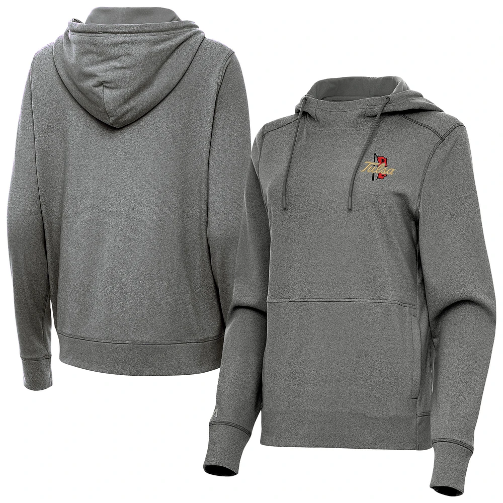 Women's Antigua Charcoal Tulsa Golden Hurricane Justice Pullover Hoodie