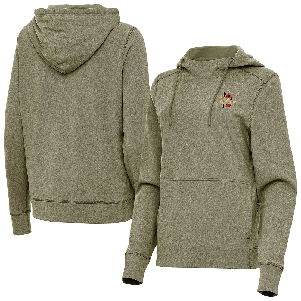 Women's Antigua Olive Tulsa Golden Hurricane Justice Pullover Hoodie