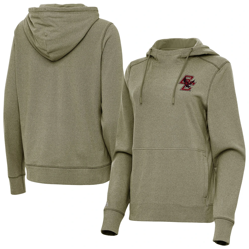 Women's Antigua Heather Olive Boston College Eagles Justice Pullover Hoodie