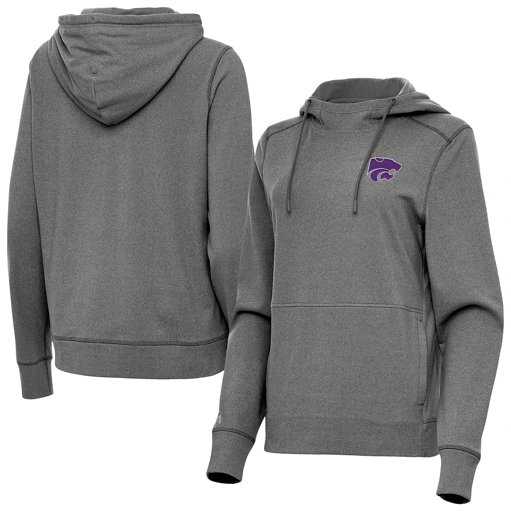 Women's Antigua Heather Black Kansas State Wildcats Justice Pullover Hoodie