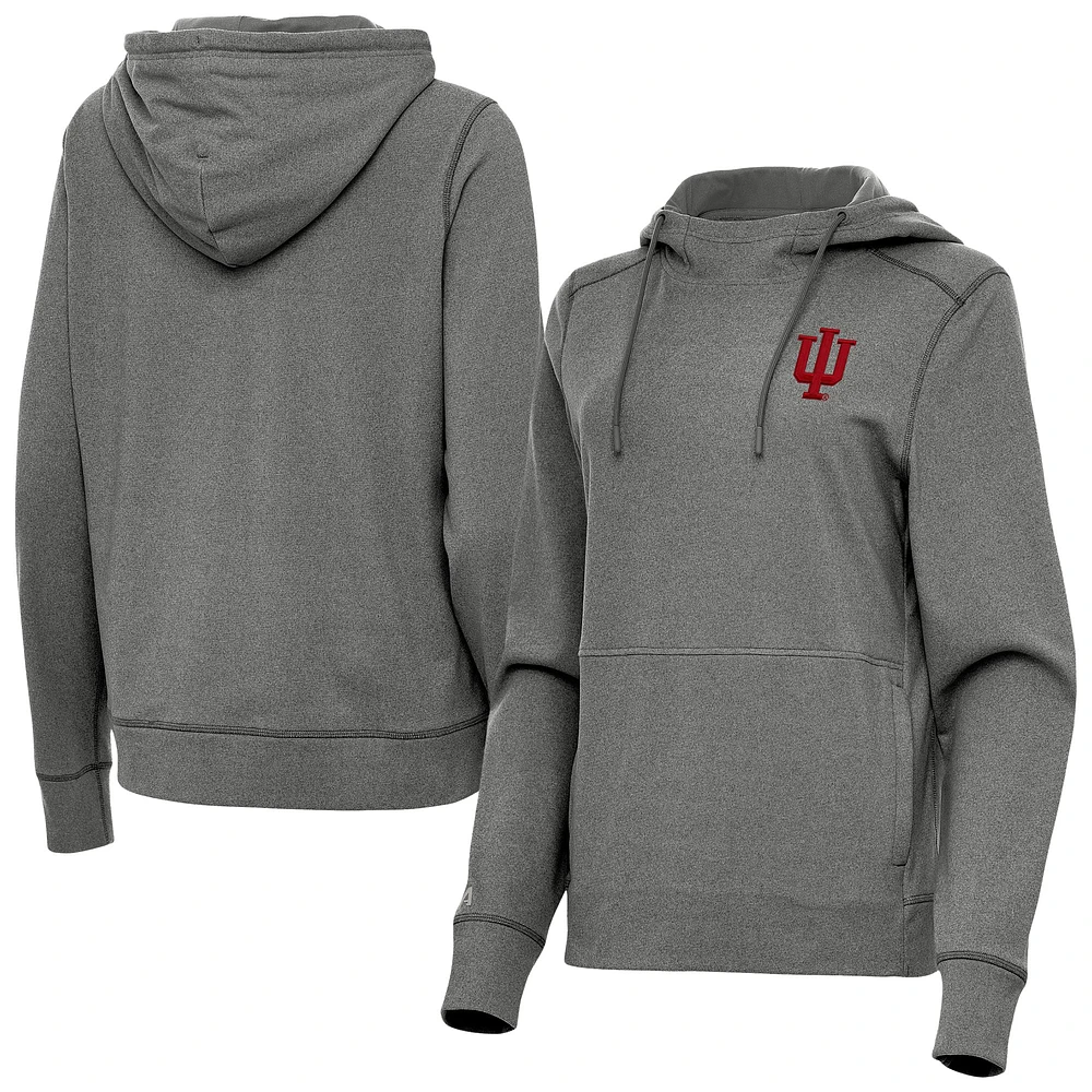 Women's Antigua Heather Black Indiana Hoosiers Justice Pullover Hoodie