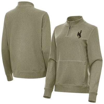 Women's Antigua Olive Wyoming Cowboys Crush Quarter-Zip Sweatshirt