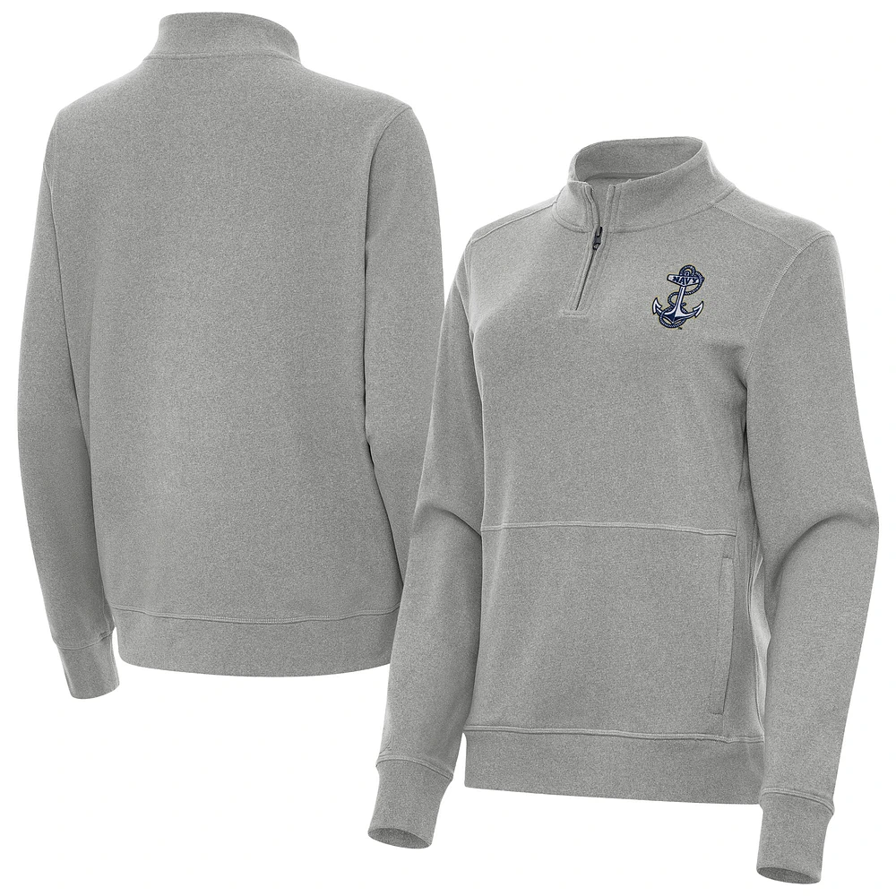 Women's Antigua Heather Gray Navy Midshipmen Crush Quarter-Zip Jacket