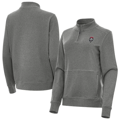 Women's Antigua Heather Black New Mexico Lobos Crush Quarter-Zip Jacket