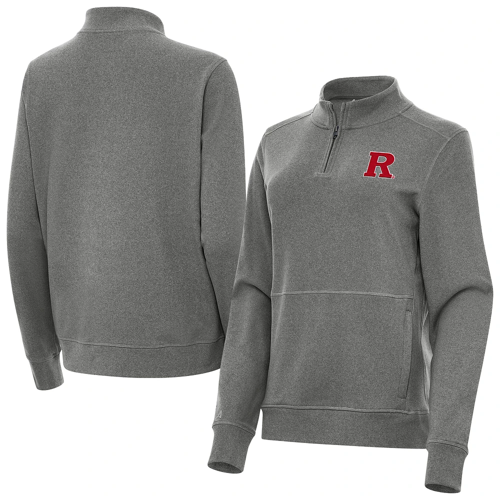 Women's Antigua Heather Black Rutgers Scarlet Knights Crush Quarter-Zip Sweatshirt