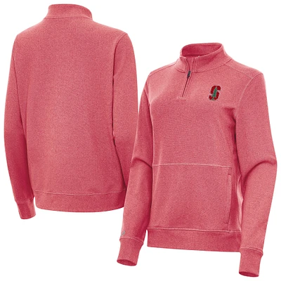 Women's Antigua Heather Cardinal Stanford Crush Quarter-Zip Jacket