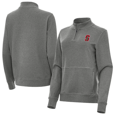Women's Antigua Heather Black Stanford Cardinal Crush Quarter-Zip Jacket