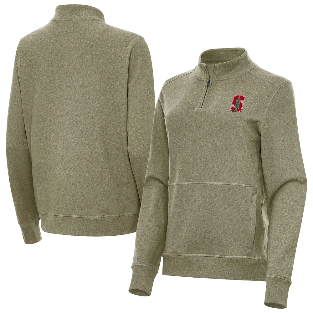 Women's Antigua Heather Olive Stanford Cardinal Crush Quarter-Zip Jacket