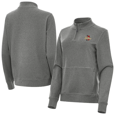 Women's Antigua Heather Black Tulsa Golden Hurricane Crush Quarter-Zip Sweatshirt