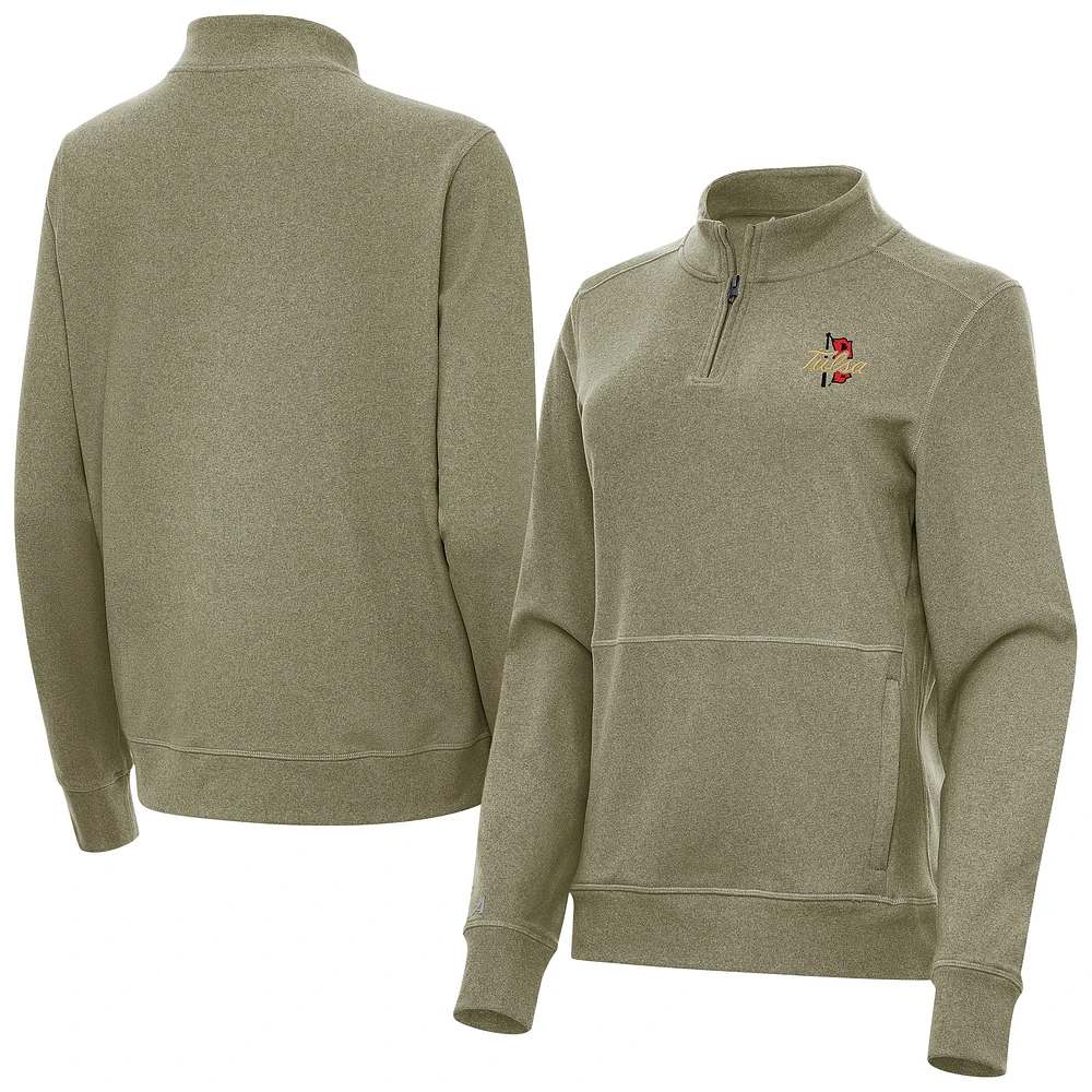 Women's Antigua Olive Tulsa Golden Hurricane Crush Quarter-Zip Sweatshirt