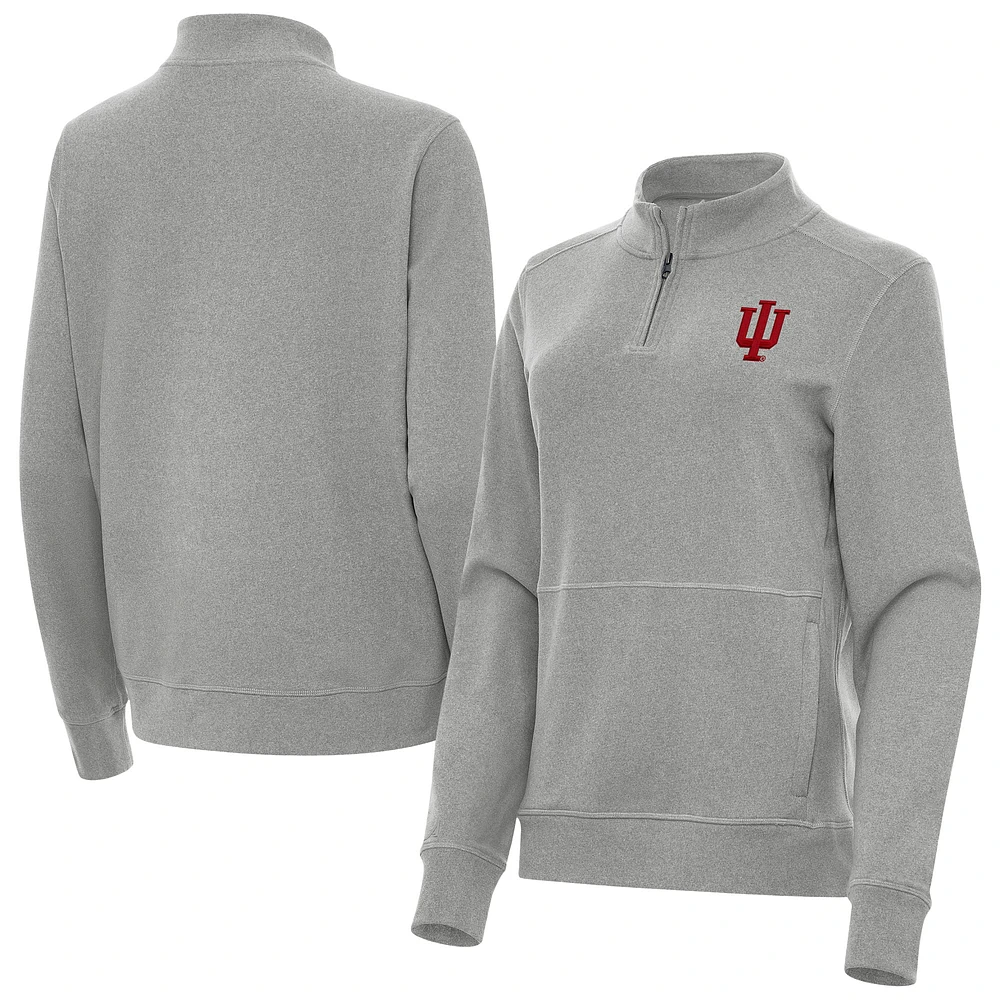 Women's Antigua Heather Gray Indiana Hoosiers Crush Quarter-Zip Jacket
