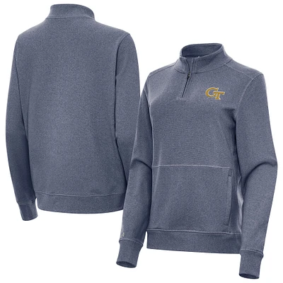 Women's Antigua Heather Navy Georgia Tech Yellow Jackets Crush Quarter-Zip Jacket