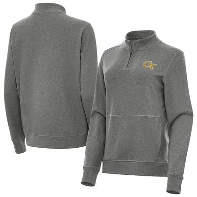 Women's Antigua Heather Black Georgia Tech Yellow Jackets Crush Quarter-Zip Jacket