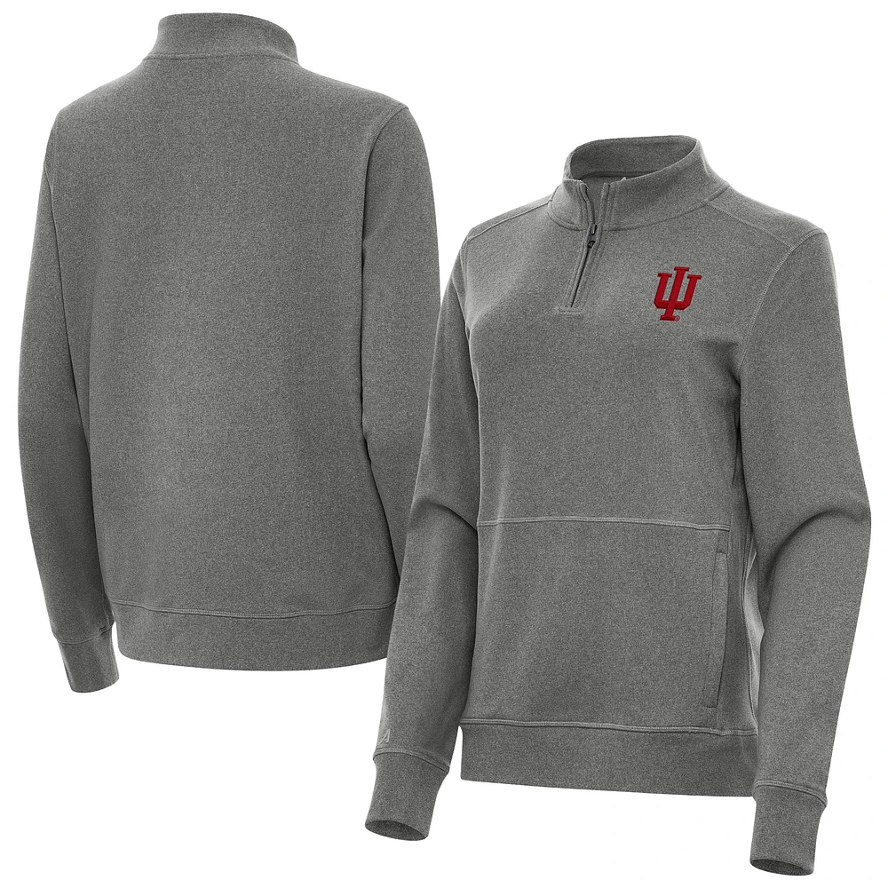 Women's Antigua Heather Black Indiana Hoosiers Crush Quarter-Zip Jacket