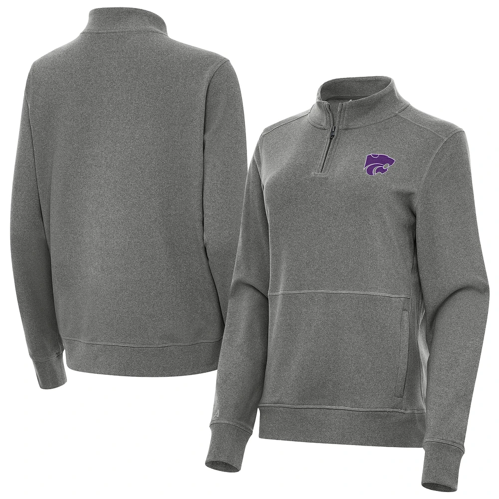 Women's Antigua Heather Black Kansas State Wildcats Crush Quarter-Zip Jacket