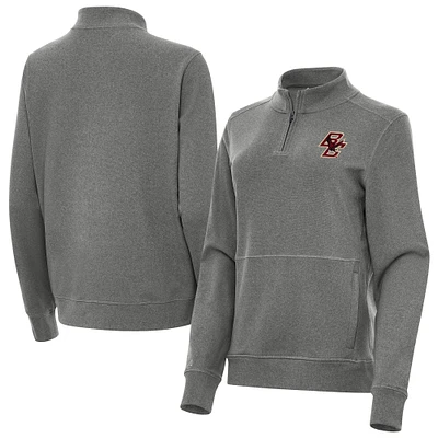 Women's Antigua Heather Black Boston College Eagles Crush Quarter-Zip Jacket