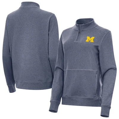 Women's Antigua Heather Navy Michigan Wolverines Crush Quarter-Zip Jacket