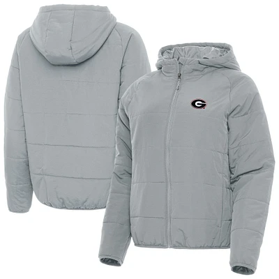 Women's Antigua Gray Georgia Bulldogs Universe Full-Zip Hooded Puffer Jacket