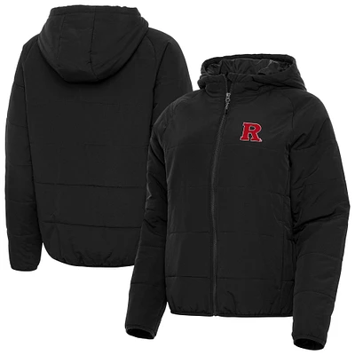Women's Antigua Black Rutgers Scarlet Knights Universe Full-Zip Hooded Puffer Jacket