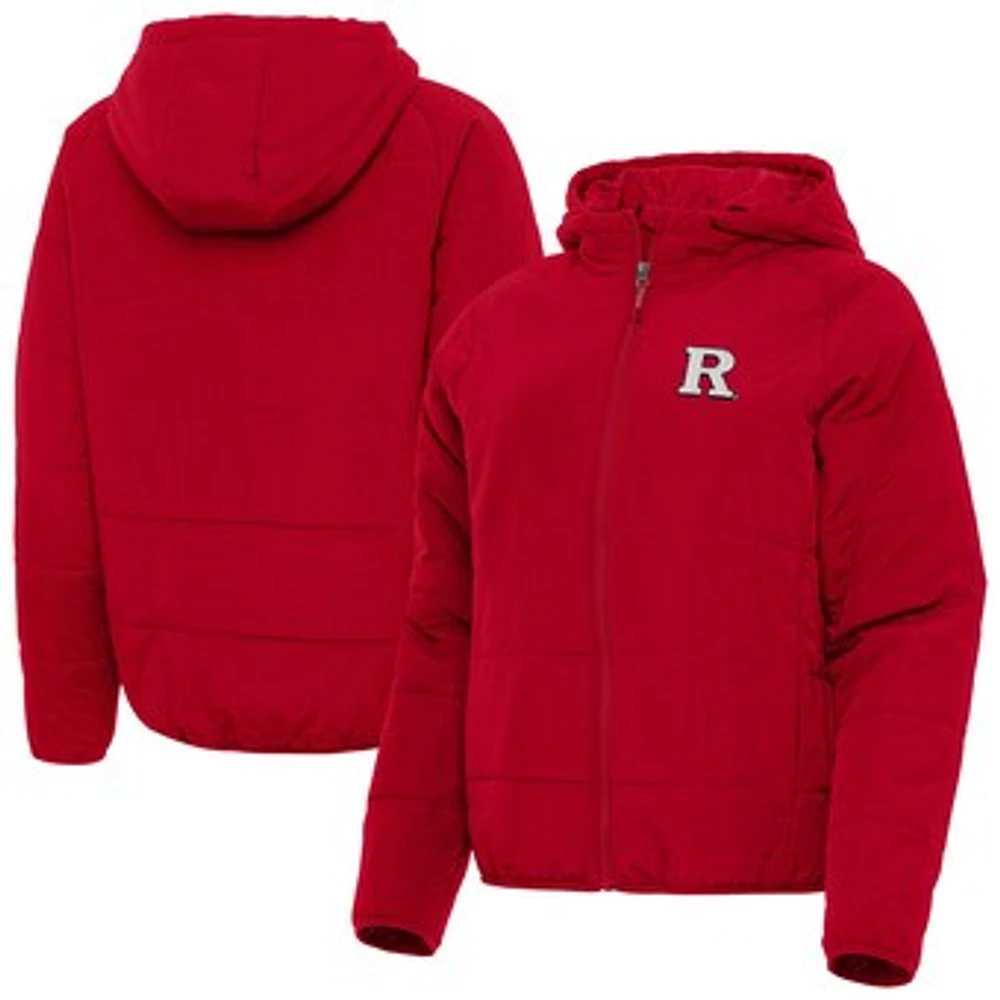 Women's Antigua Scarlet Rutgers Knights Universe Full-Zip Hooded Puffer Jacket