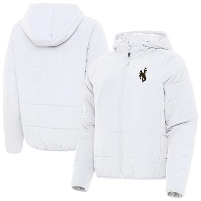 Women's Antigua Wyoming Cowboys Universe Full-Zip Hooded Puffer Jacket