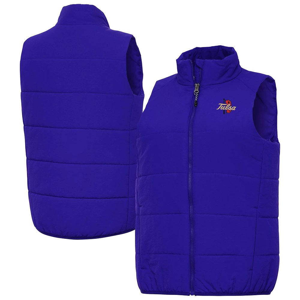 Women's Antigua Royal Tulsa Golden Hurricane Experience Full-Zip Puffer Vest