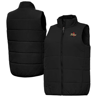 Women's Antigua Black Tulsa Golden Hurricane Experience Full-Zip Puffer Vest