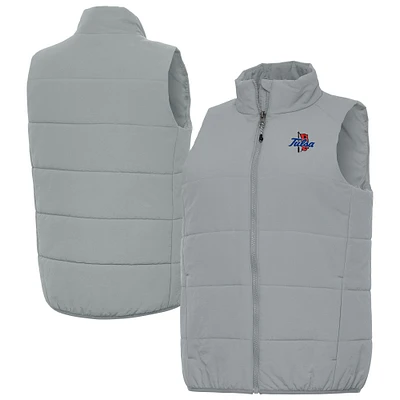 Women's Antigua Gray Tulsa Golden Hurricane Experience Full-Zip Puffer Vest