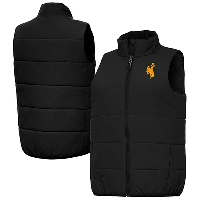 Women's Antigua Black Wyoming Cowboys Experience Full-Zip Puffer Vest