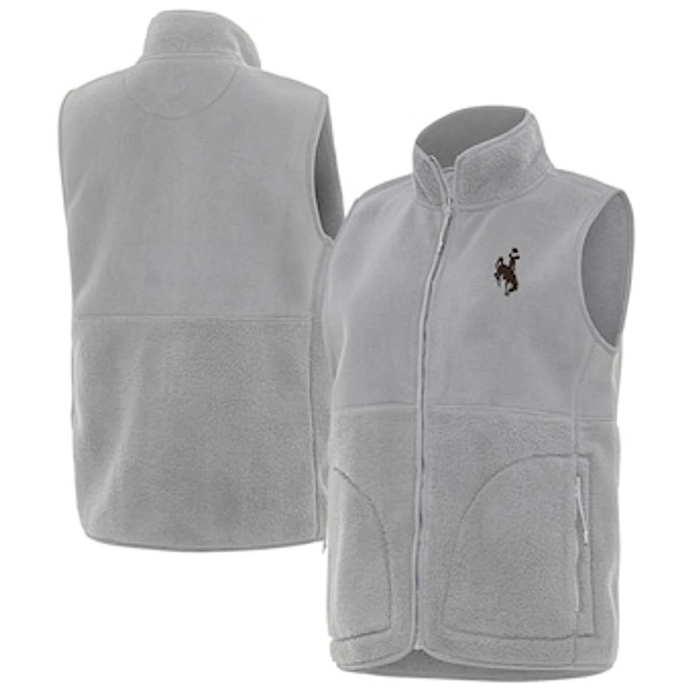 Women's Antigua Gray Wyoming Cowboys Nostalgic Full-Zip Vest