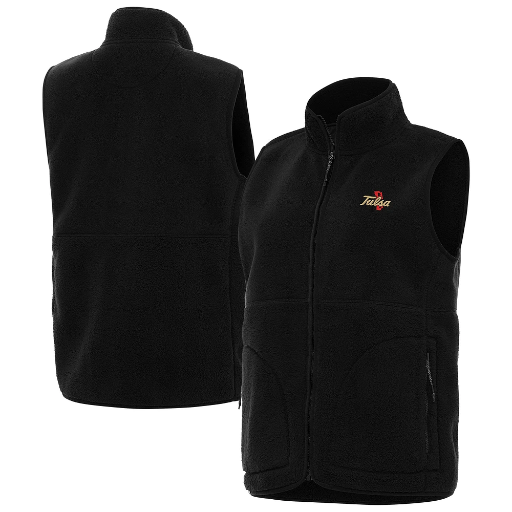 Women's Antigua Black Tulsa Golden Hurricane Nostalgic Full-Zip Vest
