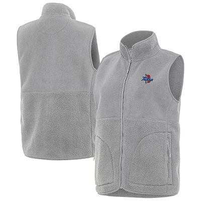 Women's Antigua Gray Tulsa Golden Hurricane Nostalgic Full-Zip Vest