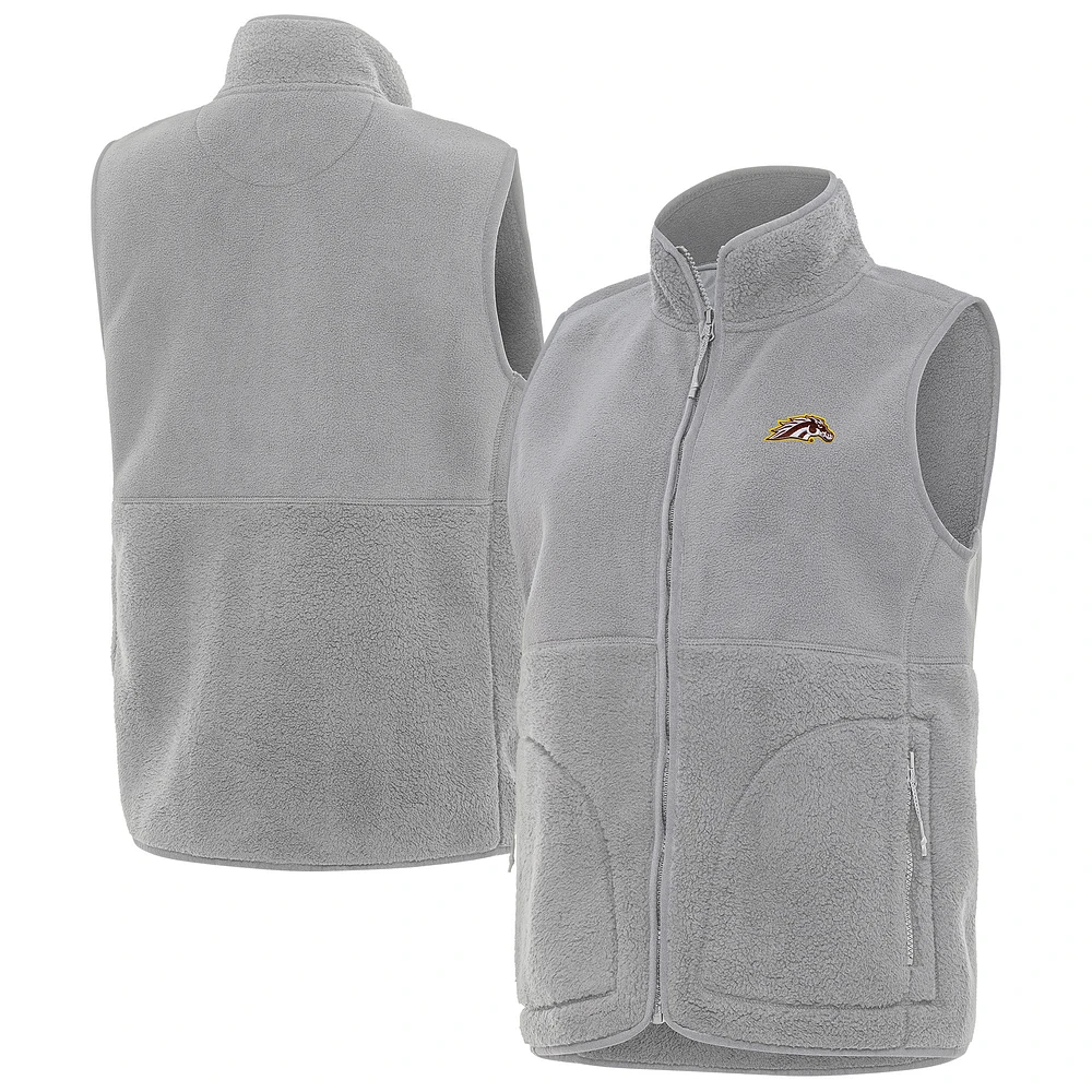 Women's Antigua Gray Western Michigan Broncos Nostalgic Full-Zip Vest
