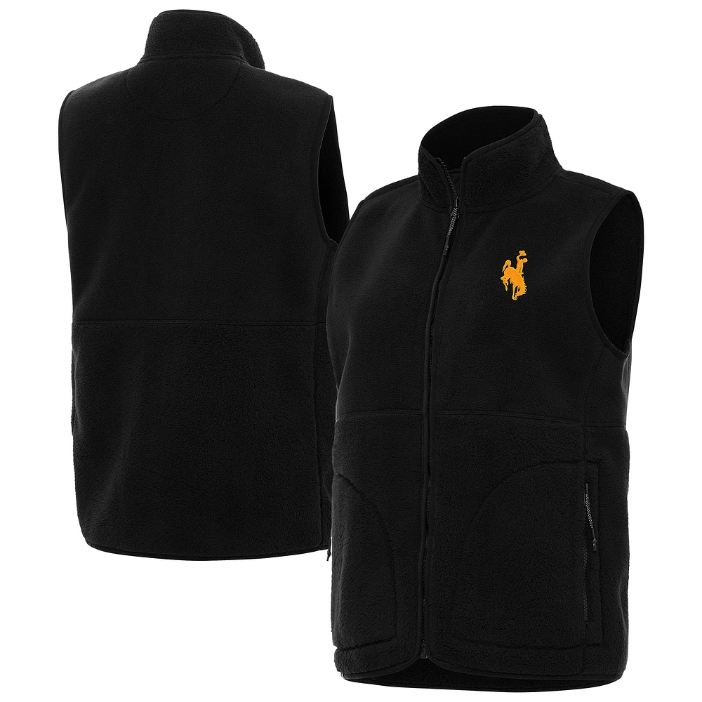 Women's Antigua Black Wyoming Cowboys Nostalgic Full-Zip Vest