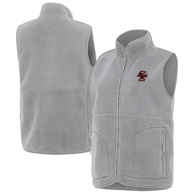 Women's Antigua Gray Boston College Eagles Nostalgic Full-Zip Vest