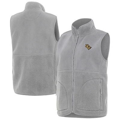 Women's Antigua Gray UCF Knights Nostalgic Full-Zip Vest