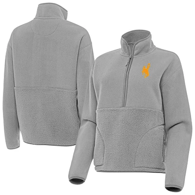 Women's Antigua Gray Wyoming Cowboys Figure Quarter-Zip Pullover Jacket