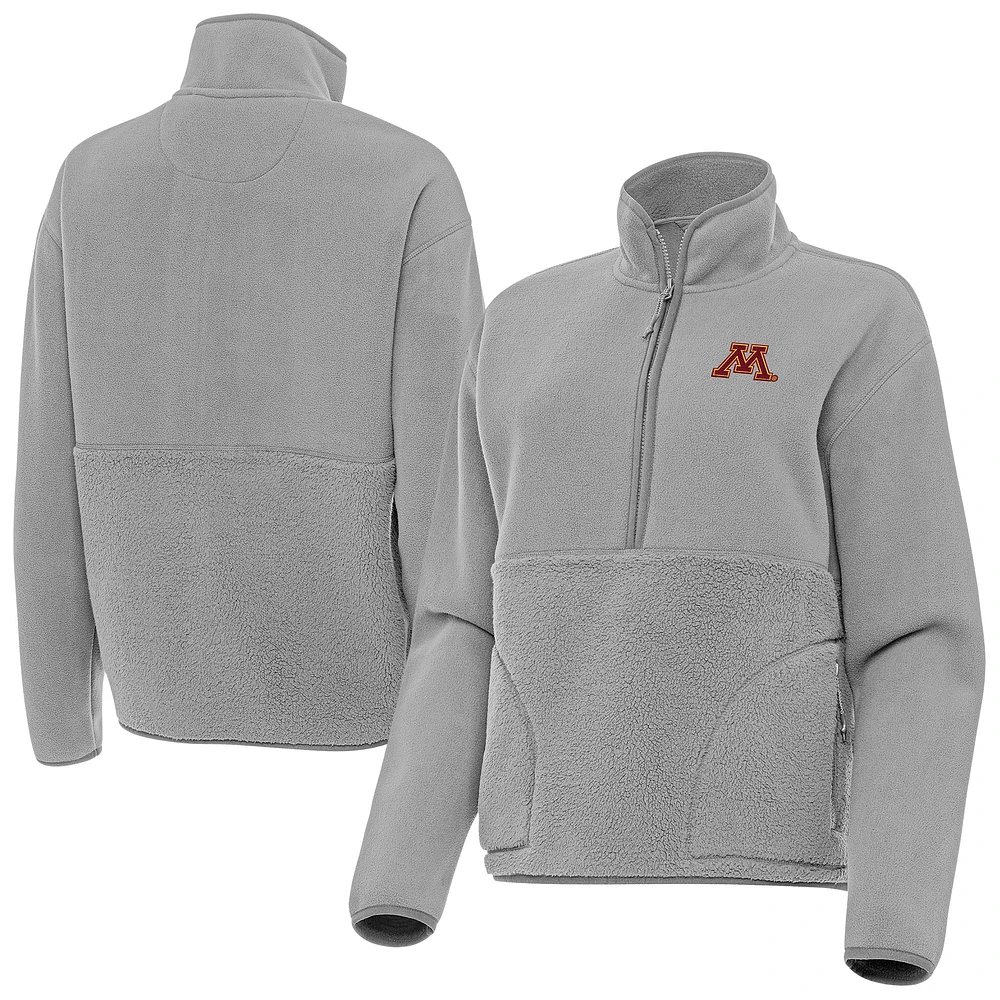 Women's Antigua Gray Minnesota Golden Gophers Figure Quarter-Zip Pullover Jacket
