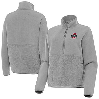 Women's Antigua Gray Ohio State Buckeyes Figure Quarter-Zip Pullover Jacket