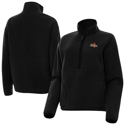 Women's Antigua Black Tulsa Golden Hurricane Figure Quarter-Zip Pullover Jacket