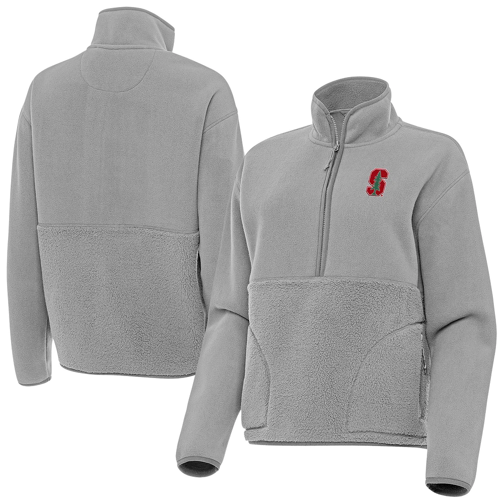 Women's Antigua Gray Stanford Cardinal Figure Quarter-Zip Pullover Jacket