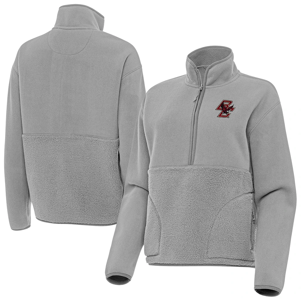 Women's Antigua Gray Boston College Eagles Figure Quarter-Zip Pullover Jacket