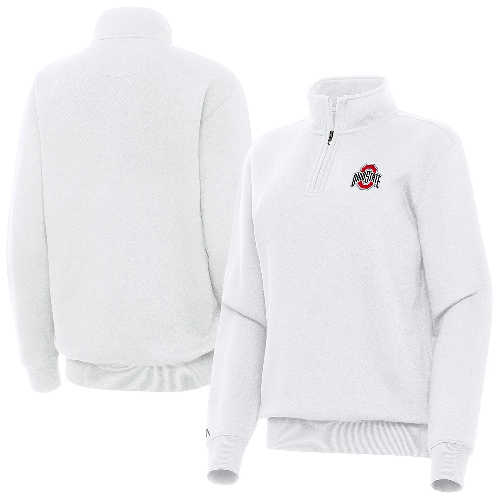 Women's Antigua White Ohio State Buckeyes Victory Quarter-Zip Sweatshirt