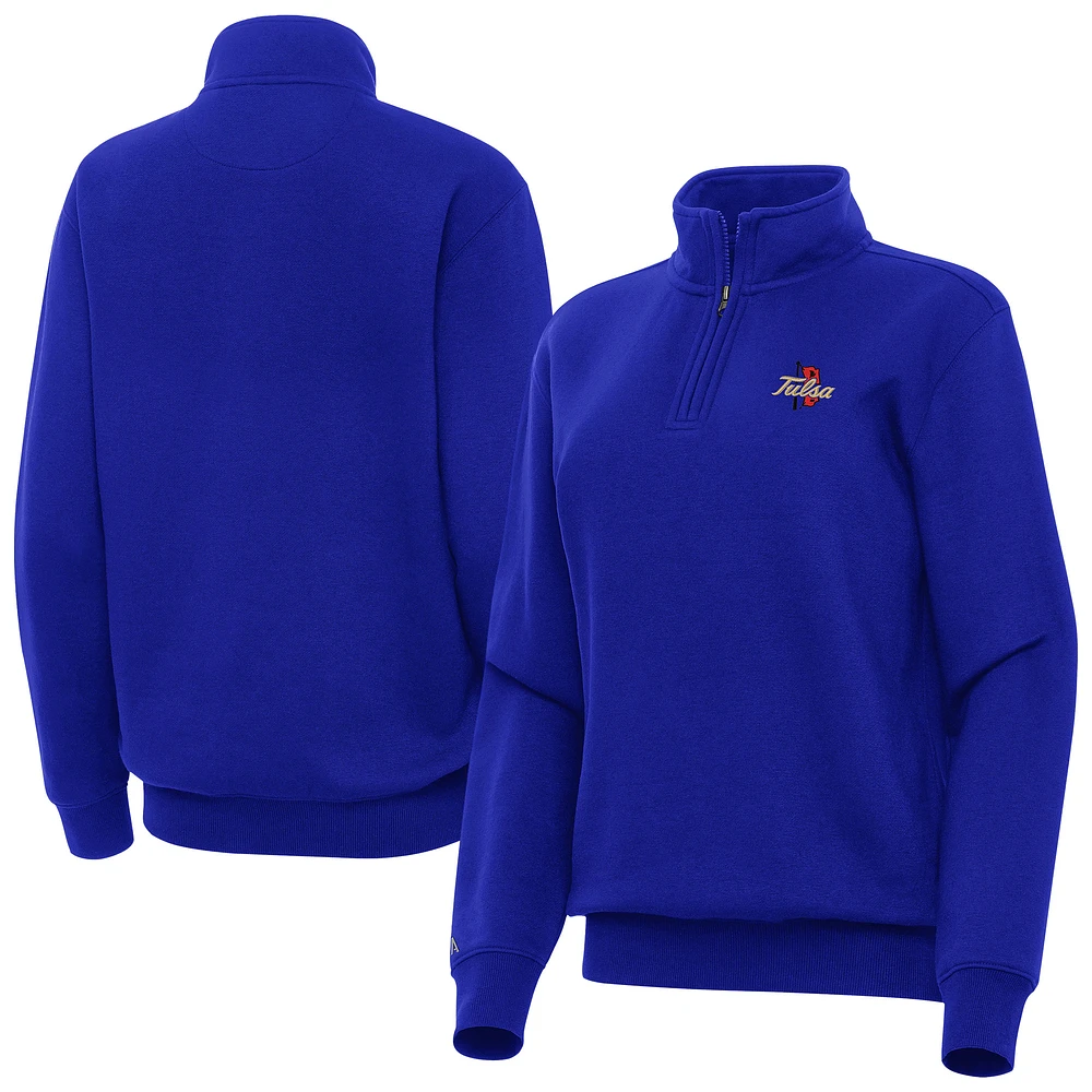 Women's Antigua Royal Tulsa Golden Hurricane Victory Quarter-Zip Sweatshirt